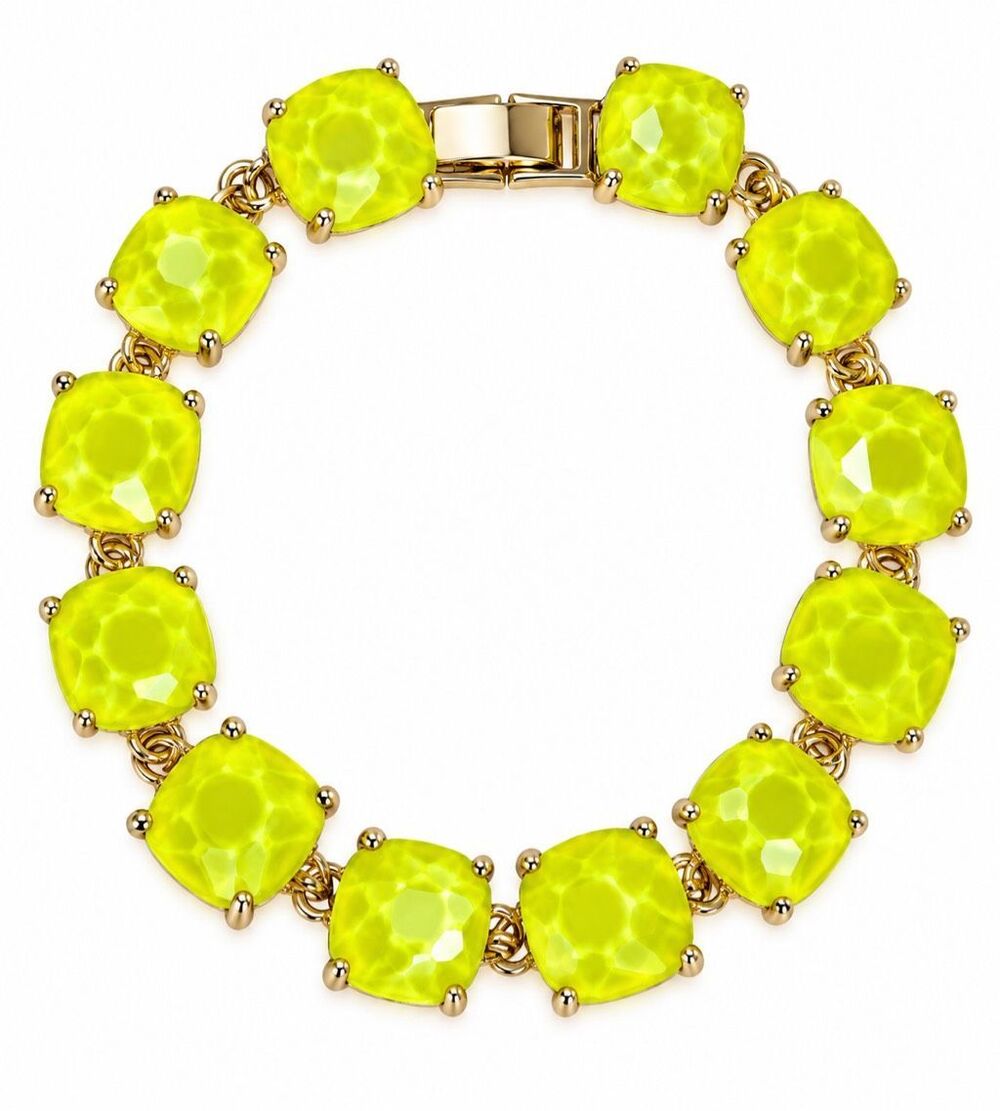 Gold Tone Neon Yellow Faceted Crystal Statement Bracelet